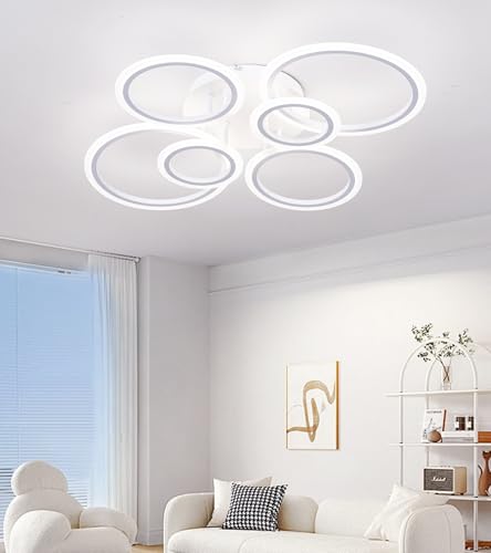 YOLEDY Deckenlampe Led mit Fernbedienung & APP, Decken Lampen mit 6 Ring, Dimmbar, Licht Memory Funktion mit Timer, Moderne Deckenleuchte Rund Wohnzimmer Flur Schlafzimmer, Weiß von YOLEDY