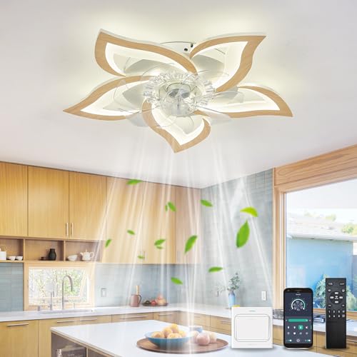 YOLEDY Deckenventilator mit Beleuchtung, LED Lampe mit Ventilator Leise, Reversibel DC Motor, Dimmbar, Intelligente Deckenleuchte mit Ventilator für Schlafzimmer, Küche, Esszimmer, Holz von YOLEDY