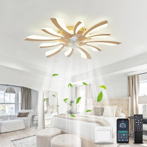 YOLEDY Lampe mit Ventilator Leise mit Fernbedienung, Moderne Deckenventilator mit Beleuchtung, Dimmbar, Licht Speicher Funktion, 6 Geschwindigkeit, für Schlafzimmer, Küche, Gold von YOLEDY