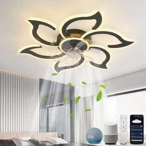 YOLEDY Smart Deckenlampe mit Ventilator Leise mit Fernbedienung, 88cm Schlafzimmerlampe mit Ventilator Kompatibel mit Alexa und Google Home, Deckenventilator mit Beleuchtung Winterbetrieb, Schwarz von YOLEDY