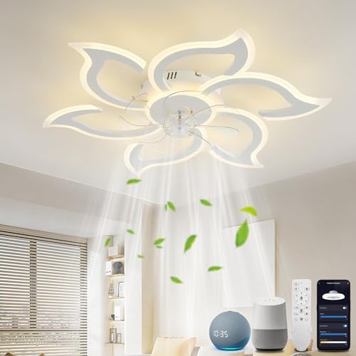 YOLEDY Smart Deckenlampe mit Ventilator Leise mit Fernbedienung, 88cm Schlafzimmerlampe mit Ventilator Kompatibel mit Alexa und Google Home, Deckenventilator mit Beleuchtung Winterbetrieb, Weiß von YOLEDY