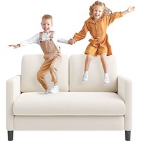 2-Sitzer-Sofa aus Samt, Teddy-Sofa, gerades Mini-Komfortsofa aus Massivholz, Zweisitzer mit Armlehnen, 128 x 78 x 89 cm, Beige 2-Sitzer-Sofa aus Samt, Teddy-Sofa, gerades Mini-Komfortsofa aus Massivholz, Zweisitzer mit Armlehnen, 128 x 78 x 89 cm, Beige von YOLEO