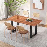 4er-Set Stühle mit Metallbeinen - Rattan-Rückenlehne - PU-Kissen - Wohnzimmerstuhl - Braun 4er-Set Stühle mit Metallbeinen - Rattan-Rückenlehne - PU-Kissen - Wohnzimmerstuhl - Braun von YOLEO