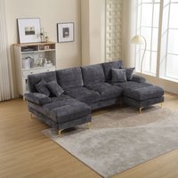 5-Sitzer-Sofa aus Chenille, modernes skandinavisches U-förmiges Sofa mit 4 Kissen, Kissen für Wohnzimmer, Schlafzimmer, Grau 5-Sitzer-Sofa aus Chenille, modernes skandinavisches U-förmiges Sofa mit 4 Kissen, Kissen für Wohnzimmer, Schlafzimmer, Grau von YOLEO