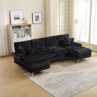 5-Sitzer-Sofa aus Chenille, modernes skandinavisches U-förmiges Sofa mit 4 Kissen, Kissen für Wohnzimmer, Schlafzimmer, Schwarz 5-Sitzer-Sofa aus Chenille, modernes skandinavisches U-förmiges Sofa mit 4 Kissen, Kissen für Wohnzimmer, Schlafzimmer, Schwarz von YOLEO