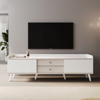 Eleganter TV-Schrank mit 2 Schubladen + 2 Schiebetüren, edle Struktur, 160 x 40 x 58cm, weiß Eleganter TV-Schrank mit 2 Schubladen + 2 Schiebetüren, edle Struktur, 160 x 40 x 58cm, weiß von YOLEO