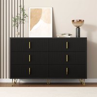 Elegantes Sideboard mit modernem Design, Kommode mit 6 Schubladen, goldene Griffe und Füße, 120L x 40B x 77Hcm, Schwarz Elegantes Sideboard mit modernem Design, Kommode mit 6 Schubladen, goldene Griffe und Füße, 120L x 40B x 77Hcm, Schwarz von YOLEO
