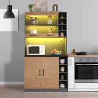 Küchenschrank-Sideboard aus Holz, LED-Beleuchtung, Kabellöcher, verstellbare Regale, großes Fassungsvermögen, 100 x 47 x 187 cm, Braun und Dunkelgrau Küchenschrank-Sideboard aus Holz, LED-Beleuchtung, Kabellöcher, verstellbare Regale, großes Fassungsvermögen, 100 x 47 x 187 cm, Braun und Dunkelgrau von YOLEO