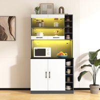 Küchenschrank-Sideboard aus Holz, LED-Beleuchtung, Kabellöcher, verstellbare Regale, großes Fassungsvermögen, 100 x 47 x 187 cm, Weiß und Dunkelgrau Küchenschrank-Sideboard aus Holz, LED-Beleuchtung, Kabellöcher, verstellbare Regale, großes Fassungsvermögen, 100 x 47 x 187 cm, Weiß und Dunkelgrau von YOLEO