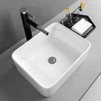 Modisches rechteckiges Waschbecken aus Keramik, Badezimmerwaschbecken, weißes Waschbecken, Maße: 400 x 300 x 135 mm Modisches rechteckiges Waschbecken aus Keramik, Badezimmerwaschbecken, weißes Waschbecken, Maße: 400 x 300 x 135 mm von YOLEO