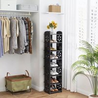 Schuhregal aus Holz und Kunststoff mit 8 Ebenen, Schuhregal, ausgeschnittenes Muster, dekorativ, 26 x 25 x 111 cm, Schwarz von YOLEO