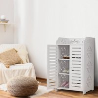 Schuhschrank mit 4 Böden, 2-türiger Flur-Schuhschrank, Cut-Out-Muster-Design, 40 x 31 x 71 cm, Weiß von YOLEO