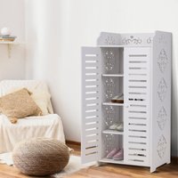 Schuhschrank mit 5 Regalen, 2-türiger Flur-Schuhschrank, Cut-Out-Muster-Design, 40 x 31 x 90 cm, Weiß Schuhschrank mit 5 Regalen, 2-türiger Flur-Schuhschrank, Cut-Out-Muster-Design, 40 x 31 x 90 cm, Weiß von YOLEO