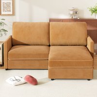 Wendbares 2-Sitzer-Ecksofa aus Cord, modernes, bequemes L-förmiges Sofa für das Wohnzimmer, 180 x 137 x 84 cm, Aprikosengelb von YOLEO