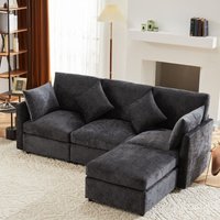 Wendbares 3-Sitzer-Ecksofa aus Chenille-Stoff, modernes, bequemes L-förmiges Sofa für das Wohnzimmer, 216 x 161 x 81 cm, Dunkelgrau Wendbares 3-Sitzer-Ecksofa aus Chenille-Stoff, modernes, bequemes L-förmiges Sofa für das Wohnzimmer, 216 x 161 x 81 cm, Dunkelgrau von YOLEO