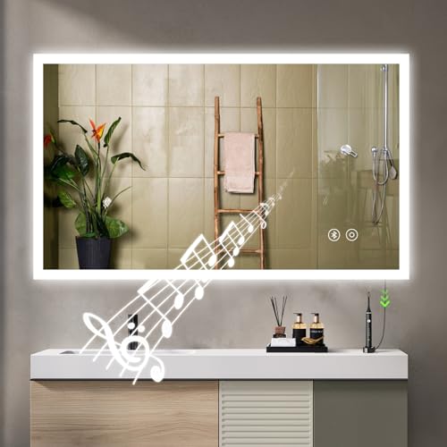 YOLEO Badspiegel mit Beleuchtung, LED Spiegel mit Bluetooth-Lautsprecher, Wandspiegel mit Steckdose, Badezimmerspiegel LED Beschlagfrei mit Touchschalter, 3 einstellbare Lichtfarbe, 100x60cm YOLEO Badspiegel mit Beleuchtung, LED Spiegel mit Bluetooth-Lautsprecher, Wandspiegel mit Steckdose, Badezimmerspiegel LED Beschlagfrei mit Touchschalter, 3 einstellbare Lichtfarbe, 100x60cm von YOLEO
