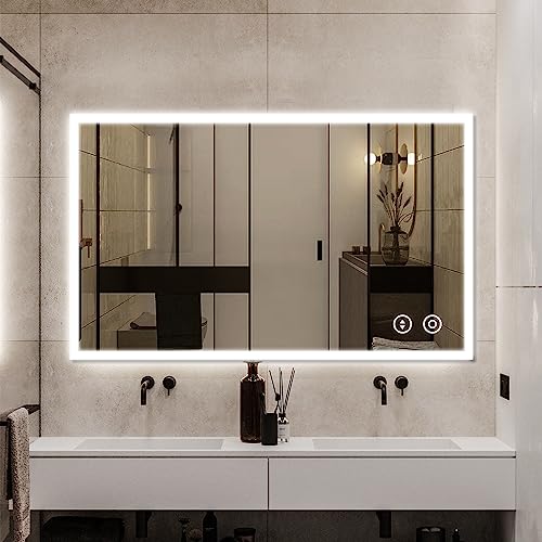 YOLEO Badspiegel mit Beleuchtung 100x60 cm, Wandspiegel mit Steckdose, LED-Spiegel mit Touchschalter und Beschlaghemmungsfunktion, Kaltweiß 6400K von YOLEO