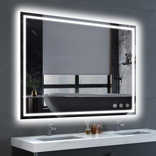 YOLEO Badspiegel mit Beleuchtung 105X80cm, Badezimmerspiegel LED mit Front- und Hintergrundbeleuchtung, Wandspiegel Spiegel mit Beleuchtung mit Memory-Funktion, 3 einstellbare Lichtfarbe, beschlagfrei von YOLEO