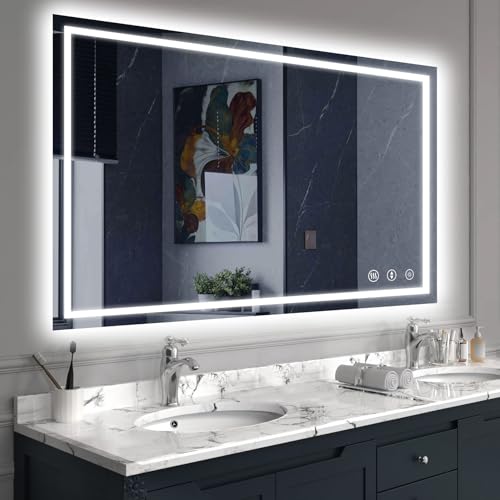 YOLEO Badspiegel mit Beleuchtung 120X80cm, Badezimmerspiegel LED mit Front- und Hintergrundbeleuchtung, Wandspiegel Spiegel mit Beleuchtung mit Memory-Funktion, 3 einstellbare Lichtfarbe von YOLEO