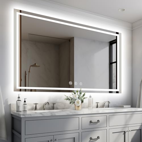 YOLEO Badspiegel mit Beleuchtung 140X75cm, Badezimmerspiegel LED mit Front- und Hintergrundbeleuchtung, Wandspiegel Spiegel mit Beleuchtung mit Memory-Funktion, 3 einstellbare Lichtfarbe von YOLEO