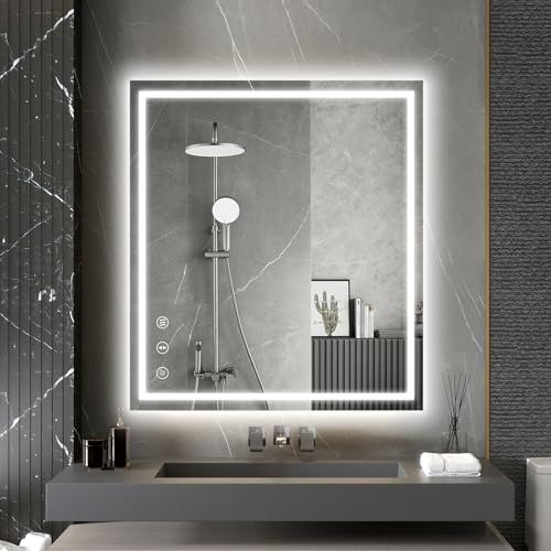 YOLEO Badspiegel mit Beleuchtung 90X80cm, Badezimmerspiegel LED mit Front- und Hintergrundbeleuchtung, Wandspiegel Spiegel mit Beleuchtung mit Memory-Funktion, 3 einstellbare Lichtfarbe, beschlagfrei von YOLEO