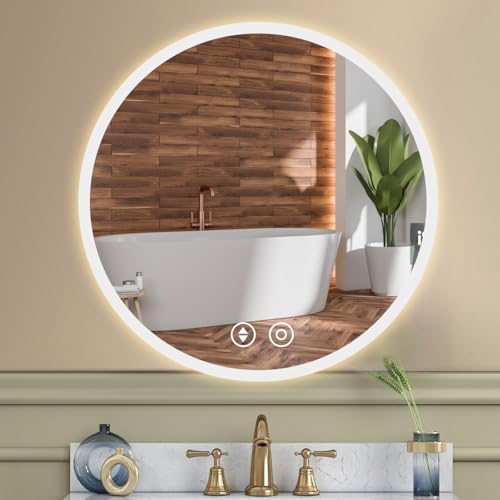 YOLEO Badspiegel mit Beleuchtung rund 50cm, Badezimmerspiegel LED Spiegel Wandspiegel mit Touchschalter, Speicherfunktion，Lichtspiegel Dimmbar Warmweiß/Kaltweiß/Neutral von YOLEO