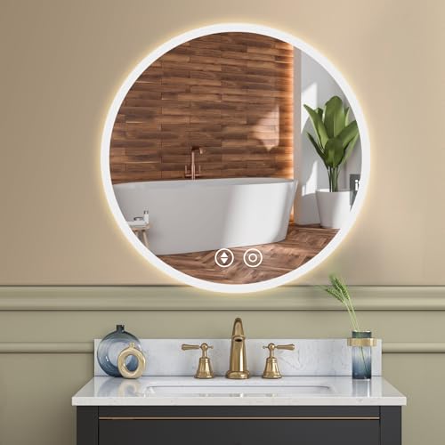YOLEO Badspiegel rund mit Beleuchtung, LED Spiegel mit Touchschalter, Badzimmerspiegel LED Beschlagfrei, 3 stufenlos einstellbare Lichtfarbe, 50x50cm von YOLEO