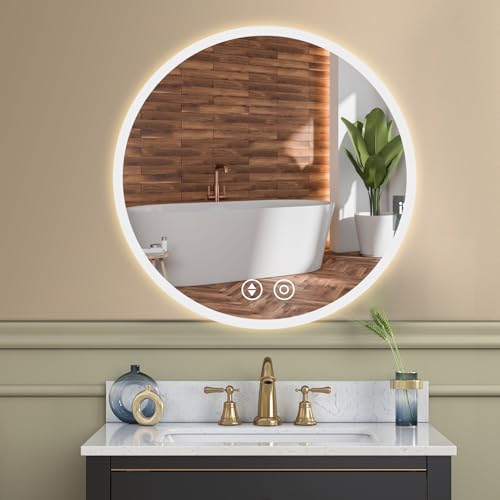 YOLEO Badspiegel rund mit Beleuchtung, LED Spiegel mit Touchschalter, Badezimmerspiegel LED Beschlagfrei, 3 stufenlos einstellbare Lichtfarbe, 50x50cm von YOLEO