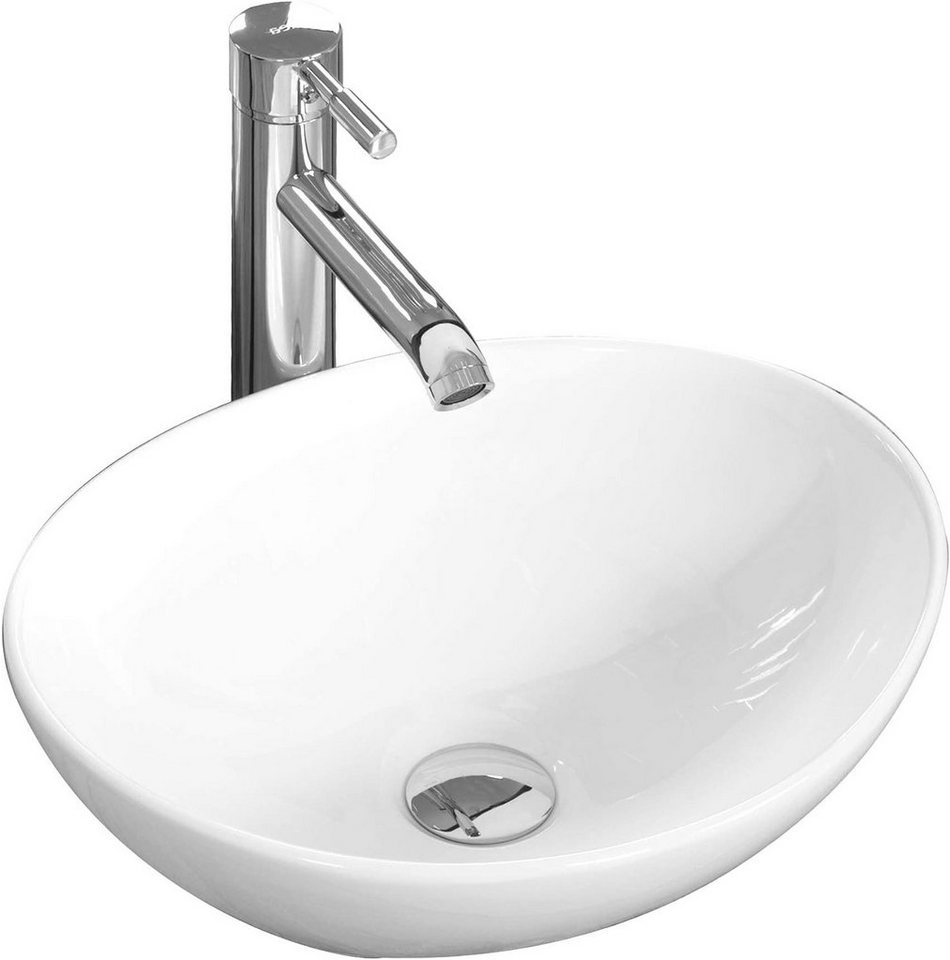 YOLEO Waschbecken Mini Aufsatzwaschbecken Keramik f. Badezimmer Waschtisch Oval 41x34 cm von YOLEO