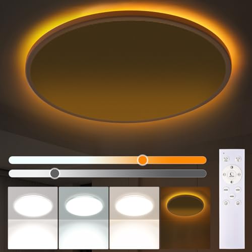YOLIN Deckenlampe Led Deckenleuchte Flach Dimmbar 24W, Led Deckenleuchte mit Fernbedienung, 1800K Nachtlicht Dimmbar, 3000-6500K, 2400LM, Deckenlampe Flur Rund für Wohnzimmer, Schlafzimmer, Ø30CM,Weiß von YOLIN