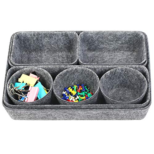 YOLOUP 8 PCS Filz Schubladen Organizer Filz-Aufbewahrungsboxen Filzkorb Büroboxen Set 4 Spezifikationen Aufbewahrungskorb aus Filz mit Clip und Reißzwecke für Schreibtisch, Büro, Bad, Küche (Grau) von YOLOUP