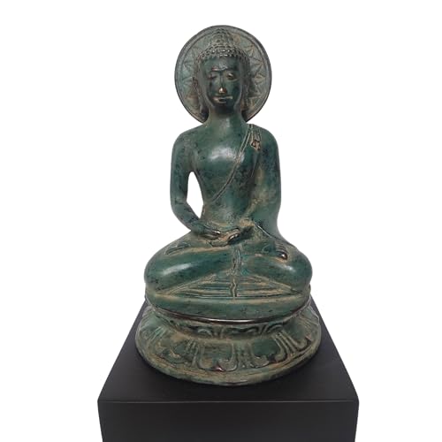 YOMANIS Bali Art Bronze Antik –Limitierte Skulptur – Laos Thai Buddha sitzend auf Lotusblüte Meditation auf Sockel – Hindu Figur Spirituell – Meditation und Buddha Deko Bad Highlight [24x14x12cm] 20C von YOMANIS