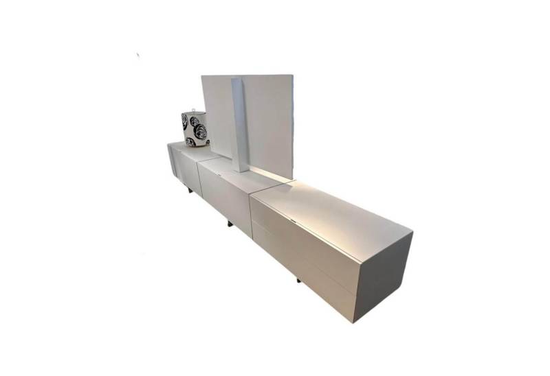 YOMEI Anbauschrank Lowboard Matrix Leder Weiß 13 Inklusive TV Einsatz Mit Kadelabdeckung von YOMEI