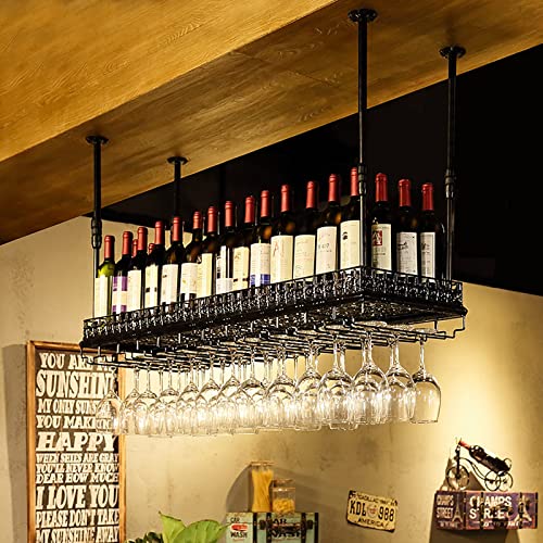 YOMMIOO Industrieller Weinglashalter im Vintage-Stil, höhenverstellbar, Weinregal aus Schmiedeeisen, Glasregal zum Aufhängen an der Wand, Lagerregal, für Bar, Küche, Restaurant von YOMMIOO