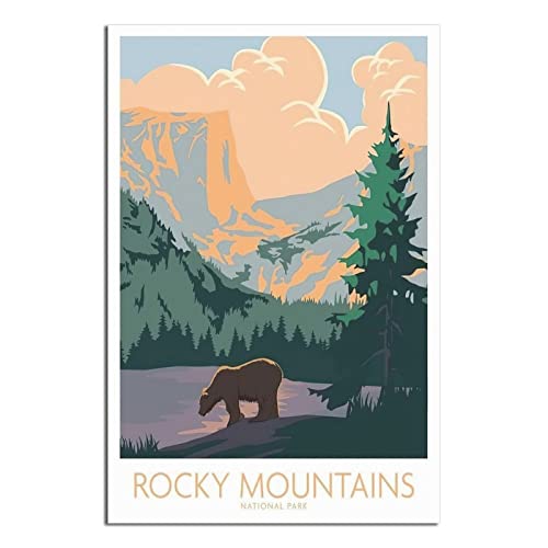YONGCAI Rocky Mountains National Park Bear Vintage Reise Poster Leinwand Wand Home Room Decor Art Poster Malerei Bild Druck Geschenk Poster YONGCAI Rocky Mountains National Park Bear Vintage Reise Poster Leinwand Wand Home Room Decor Art Poster Malerei Bild Druck Geschenk Poster von YONGCAI