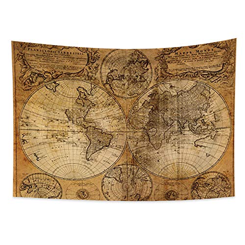 YONGFOTO 100x70cm Karte Wandteppich, Weltkarte Wandteppiche Vintage Wanderlust Piratenkarte Alte historische Atlas Erde Runde Oberfläche Tapisserie für Wohnheim Dekor Weiche Bettdecke E-Lektion von YONGFOTO