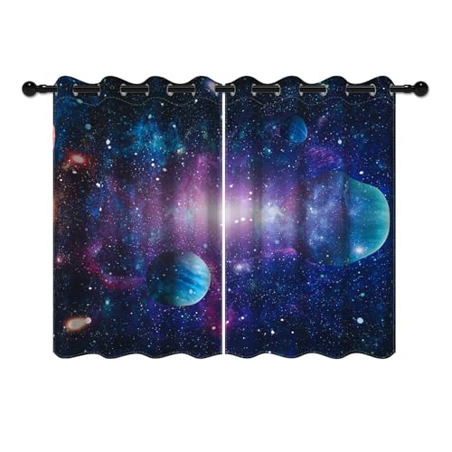 YONGFOTO 117x183cm Platz Gardinen für Jungenzimmer Großer Planet Heller Fleck Fantasie Galaxis Platz Verdunkelungsvorhänge für Themenspielzimmer Privattheaterraum, 2 Paneele mit Öse von YONGFOTO