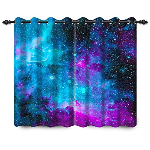 YONGFOTO 117x229cm Blau Lila Nebel Blackout Vorhänge Universum Galaxie Milchstraße Weltraum Fenstervorhänge für Wohnzimmer Kinder Mädchen Jungen Schlafzimmer Vorhänge Dekor, 2 Panel Set mit Löchern von YONGFOTO