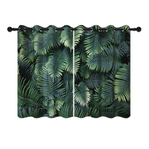 YONGFOTO 117x229cm Laub Fenstervorhang, Üppig Regenwald Laub Zinken Pflanzen Schlanke Blätter Dekor zum Küche Wohnzimmer Schlafzimmer Home-Set, 2 Paneele mit Öse von YONGFOTO