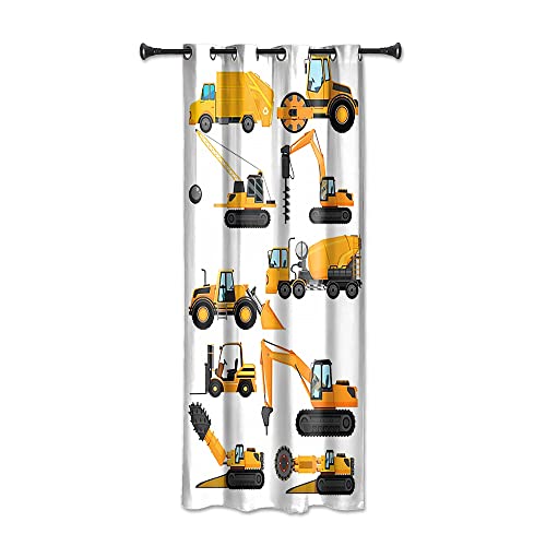 YONGFOTO 140x229cm VerdunkelungsvorhängeKarikatur Bagger Kran Bagger Gelb SchwerMaschinenwagen für Wohnzimmer Kinderzimmer Fenstervorhänge, 1 Stoffbahn mit Öse von YONGFOTO