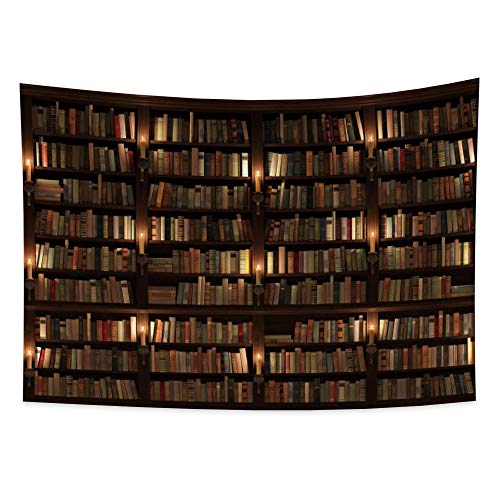 YONGFOTO 150x100cm Vintage Bücherregal Wandteppich, Alte Bibliothek Bücherregal Wandteppiche Holz Bücherregal Kerzenständer Kerzen Bücher Wandteppich für Wohnzimmer Wohnheim Dekor Sofa Teppich Decke von YONGFOTO