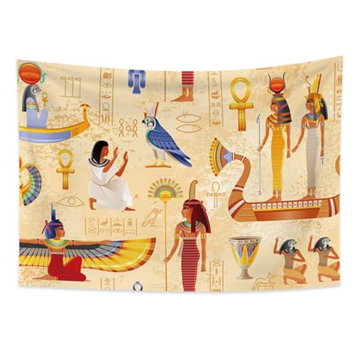 YONGFOTO 150x100cm Antikes Ägypten Wandteppich, Ägyptisches Muster Wandteppiche Blauer Vogel Hieroglyphenmuster Holzboot Wandteppich Für Wohnzimmer Schlafsaal Dekor Sofa Bettdecke Teppich Decke von YONGFOTO