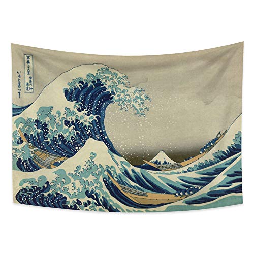 YongFoto 150x100cm Japanisch Ukiyo-E Tapisserie Große Welle Wandbehang Kanagawa Boot Tapisserie für Veranda Wandbehänge Dekor Wohnzimmer Wohnheim Bettdecke Wandkunst von YONGFOTO
