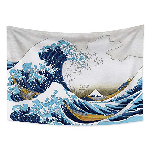 YongFoto 150x100cm Japanisch Ukiyo-E Tapisserie Große Welle Wandbehang Kanagawa Fuji Tapisserie für Veranda Wandbehänge Dekor Wohnzimmer Wohnheim Bettdecke Wandkunst von YONGFOTO