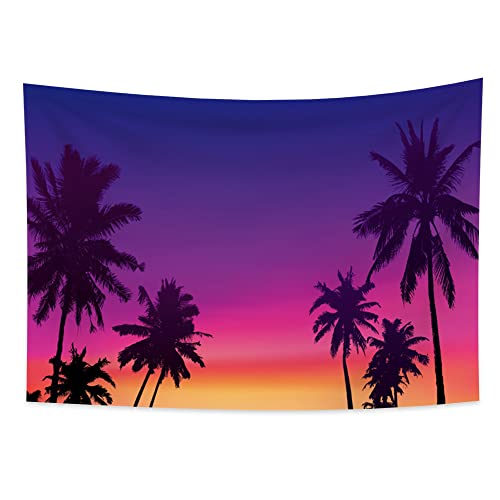 YONGFOTO 150x100cm Landschaft Wandteppich, Tropische Palmen Wandteppiche Kokosnuss Silhouette Fantasie lila Himmel Sonnenuntergang Natur Landschafts wandteppich für Wohnzimmer Wohnheim Dekor von YONGFOTO