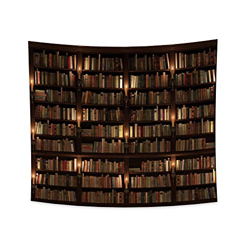 YONGFOTO 220x190cm Vintage Bücherregal Wandteppich, Alte Bibliothek Bücherregal Wandteppiche Holz Bücherregal Kerzenständer Kerzen Bücher Wandteppich für Wohnzimmer Wohnheim Dekor Sofa Teppich Decke von YONGFOTO