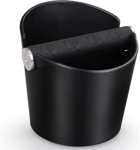 Abklopfbehälter für Siebträger Espresso Abklopfbehälter Kaffeesatz Abschlagbox Knock Box Stoßdämpfende Espresso Klopfbox Barista Stil mit Abnehmbarer Metall-Klopfstange (Schwarz) von YONGIAGA