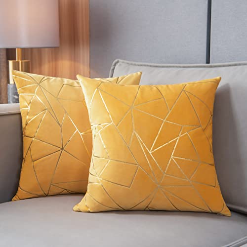 YONGLIU 2 Kissenbezüge, modern, glänzend, geometrisches Muster, Zitronengelb, 45,7 x 45,7 cm von YONGLIU