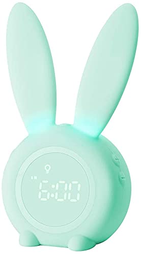 YONGYAO Kinder Lichtwecker Hasen Wecker Uhr Rabbit Alarm Clock Wake Up Light Kreative Lampe Silent Night Light, Schlummerfunktion, 6 Laute Geräusche, zeitgesteuertes Nachtlicht Grün von YONGYAO