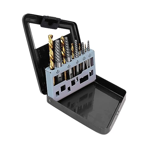 10Pcs Screw Extractor Drill Bit Set | 4241 HSS Left Hand Spiral Design for Damaged Bolt/Stud/Hex Screw Removal | Engraved Size Markings with Metal Storage Box (Black iron box) von YONGZURA